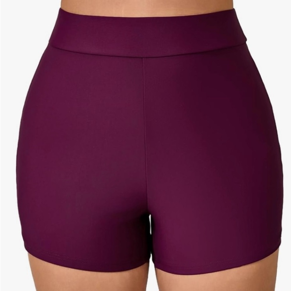 High-Waist Plum Swim Shorts for Women